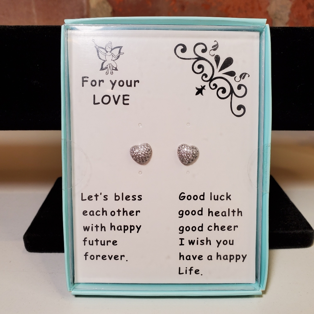 Heart Shaped crystal encrusted stud earrings